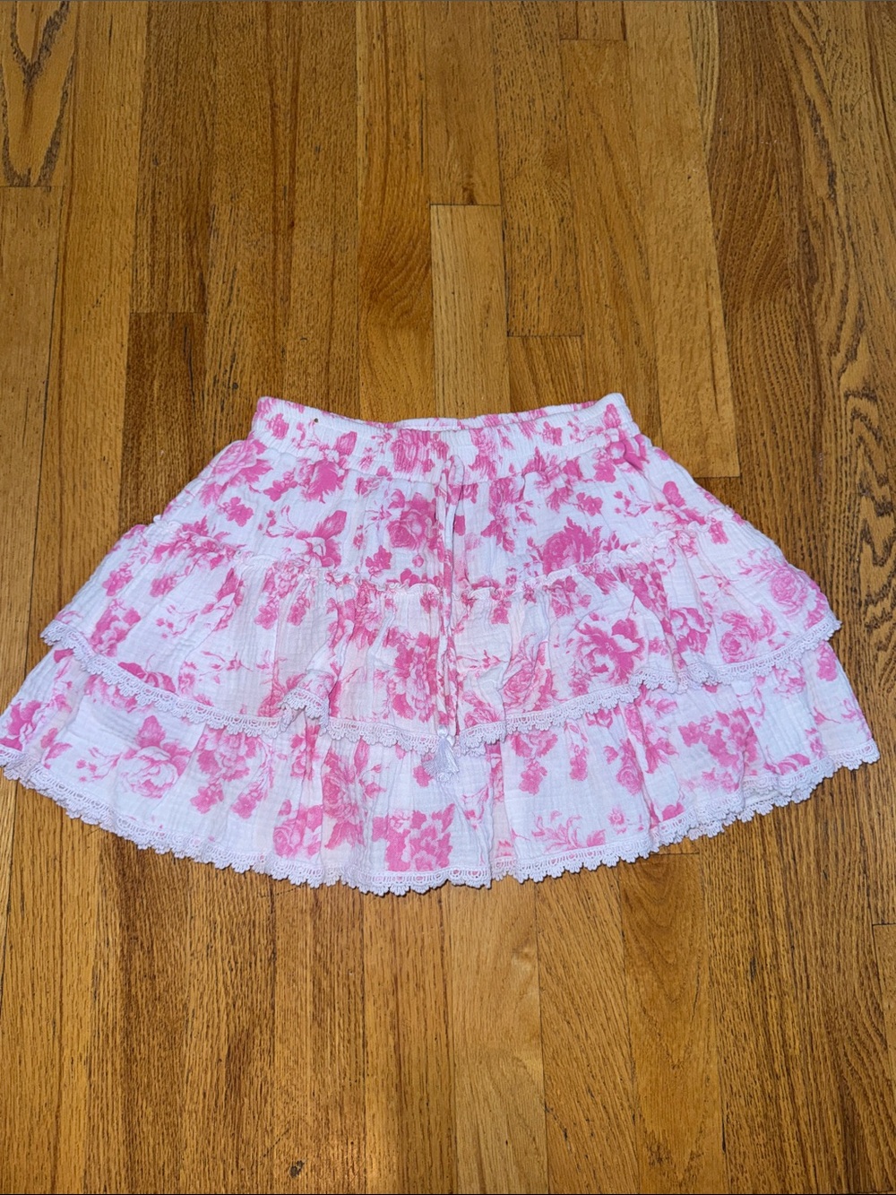 #Global Love JS Pink Floral Tiered Mini Skirt Youth Large